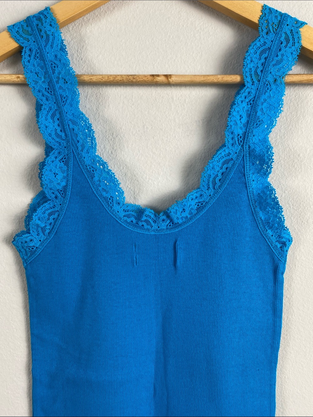 Hollister Lace Embroidered Ribbed Camisole/Tank Top | Aqua Blue - Picture 5 of 14